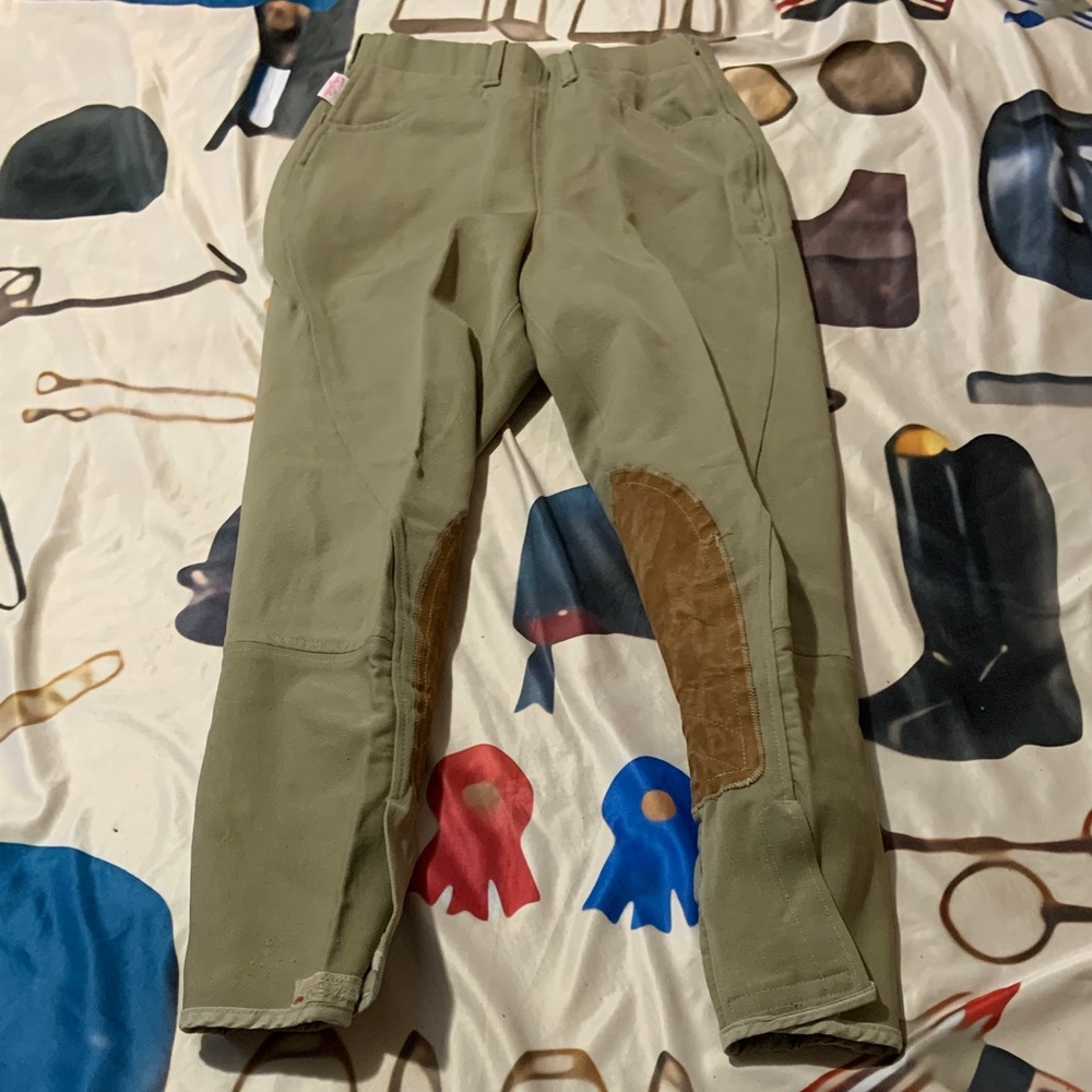 The Tailored Sportsman green beige 2 way stretch helenca w tan suede Patches 22r